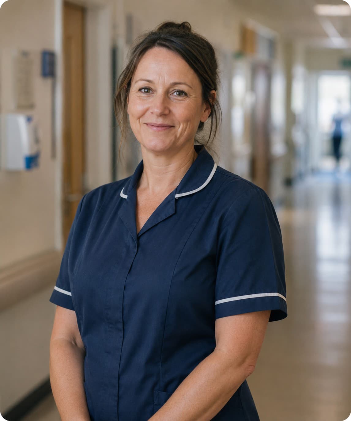NHS healthcare worker — warm, candid portrait